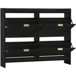 Modern skoskåp med 4 fällbara fack, fristående skohylla med öppna hyllor, för hall eller entré, svart 110×90×24 cm