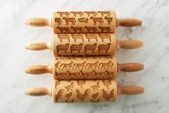 MoodForWood Träkavel 25 cm med handtag, set om 4, graverad, perfekt för bakning - Mönster med bondgårdsdjur