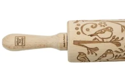 MoodForWood Träkavel, Graverad, 43 cm med Handtag, Perfekt för Bakning - Vårmönster