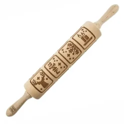 MoodForWood Träkavel, Graverad, 43 cm med Handtag, Perfekt för Bakning - Vintermönster