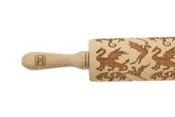 MoodForWood Träkavel, Graverad, 43 cm med Handtag, Perfekt för Bakning - Drakmönster