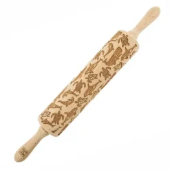 MoodForWood Träkavel, Graverad, 43 cm med Handtag, Perfekt för Bakning - Havsmönster