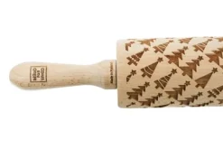MoodForWood Träkavel, Graverad, 43 cm med Handtag, Perfekt för Bakning - Julgransmönster