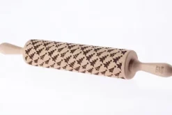 MoodForWood Träkavel, Graverad, 43 cm med Handtag, Perfekt för Bakning - Julgransmönster