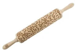 MoodForWood Träkavel, Graverad, 43 cm med Handtag, Perfekt för Bakning - Musik och Noter Mönster
