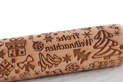 MoodForWood träkavel, graverad, 43 cm med handtag, perfekt för bakning - Frohe Weihnachten-mönster