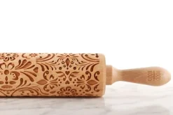 MoodForWood Träkavel, Graverad, 43 cm med Handtag, Perfekt för Bakning - Rosemaling Mönster
