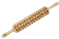MoodForWood Träkavel, Graverad, 43 cm med Handtag, Perfekt för Bakning - Kaninmönster