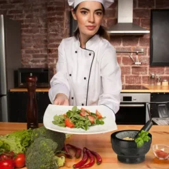 Mortel och stöt, Granit, 12x20 cm, Svart