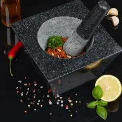 Mortel och stöt, Granit, 12x19,5x19,5 cm, Svart