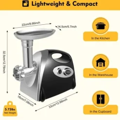 Multifunktionell köttkvarn, elektrisk 800 W, 220 V EU-plugg, svart, korvstoppare & nudeltillsats