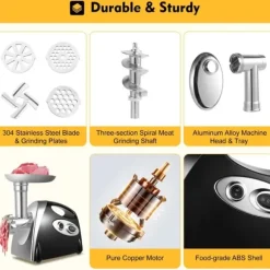 Multifunktionell köttkvarn, elektrisk 800 W, 220 V EU-plugg, svart, korvstoppare & nudeltillsats