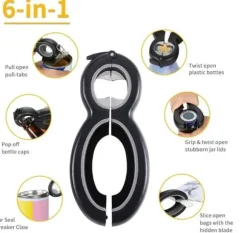 Multifunktionell Öppnare för Burkar och Kapsyler "6 i 1"
