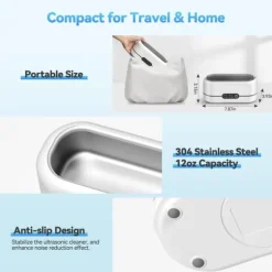 Multifunktionell ultraljudsrengörare - Rengör snabbt smycken, glasögon och proteser - 2 lägen, Rostfritt stål