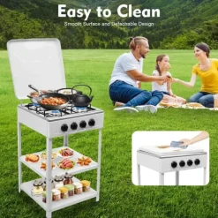 Nödspis - Utomhus gaskök med 4 brännare - Förvaringshylla - Naturgas/Gasol - 49×49×79 cm - Järn - 9 kg - Röd