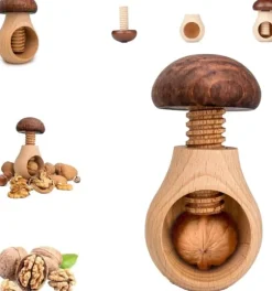 Nötknäppare i trä med svamp | Spiraldesign för alla nötter | Köksinredning