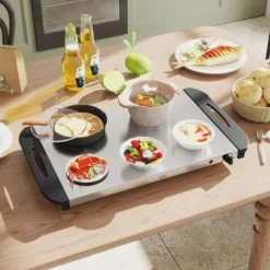 OBOSOE Chafing dish 6,8L – Lämpölevy 300W, säädettävä termostaatti, ruostumatonta terästä, ihanteellinen buffet-pöydille ja juhliin