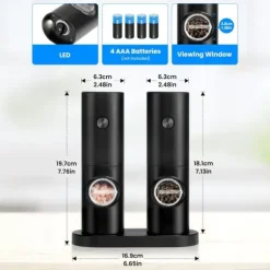 OBOSOE Elektrisk Pepparkvarn Set av 2 - Justerbar Malningsgrad, LED-belysning, inklusive Ställ och Borste