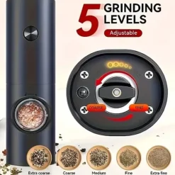 OBOSOE Elektrisk Pepparkvarn Set av 2 - Justerbar Malningsgrad, LED-belysning, inklusive Ställ och Borste