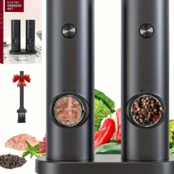 OBOSOE Elektrisk Pepparkvarn Set av 2 - Justerbar Malningsgrad, LED-belysning, inklusive Ställ och Borste