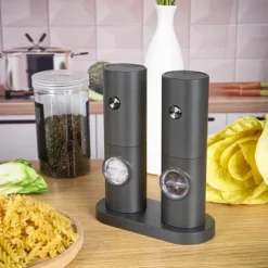 OBOSOE Elektrisk Pepparkvarn Set av 2 - Justerbar Malningsgrad, LED-belysning, inklusive Ställ och Borste