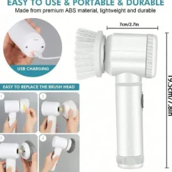 OBOSOE Elektrisk rengöringsborste med 5 utbytbara huvuden – USB-laddning, IPX6 vattentät, vit