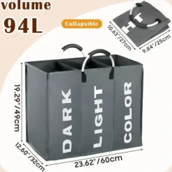 OBOSOE Hopfällbar Tvättkorg i Tyg med 3 Fack – Tvättsorterare & Förvaringskorg för Kläder och Leksaker