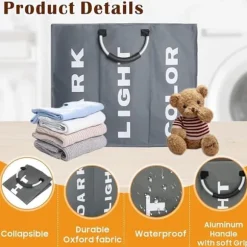 OBOSOE Hopfällbar Tvättkorg i Tyg med 3 Fack – Tvättsorterare & Förvaringskorg för Kläder och Leksaker