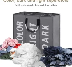 OBOSOE Hopfällbar Tvättkorg i Tyg med 3 Fack – Tvättsorterare & Förvaringskorg för Kläder och Leksaker