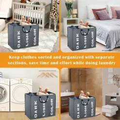 OBOSOE Hopfällbar Tvättkorg i Tyg med 3 Fack – Tvättsorterare & Förvaringskorg för Kläder och Leksaker