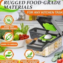 OBOSOE 14-i-1 Grönsakshackare med Behållare – Kompakt Allt-i-ett Matberedare för Hackning, Skivning och Tärning