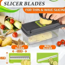 OBOSOE 14-i-1 Grönsakshackare med Behållare – Kompakt Allt-i-ett Matberedare för Hackning, Skivning och Tärning