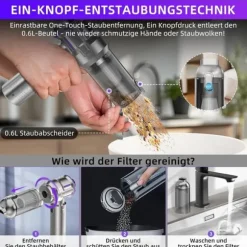 OBOSOE 4-i-1 Trådlös Handdammsugare – Mini Dammsugare med Självtömning, 3 Sugnivåer för Hem, Bil & Husdjur