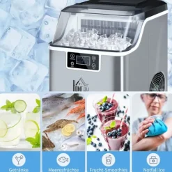 OBOSOE Ismaskin 20 kg/24h – 2,3L vattentank och 3,2L vattenbehållare, rostfritt stål, automatisk rengöring, silver, 25,2 x 36 x 37,1 cm