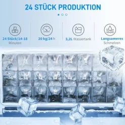 OBOSOE Ismaskin 20 kg/24h – 2,3L vattentank och 3,2L vattenbehållare, rostfritt stål, automatisk rengöring, silver, 25,2 x 36 x 37,1 cm