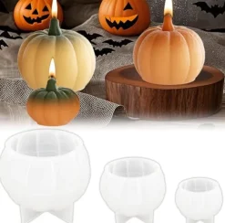 OBOSOE 3-Pack Pumpa Silikonformar – Resin Ljusformar för Heminredning, Ljusgjutning & Handgjord Tvål, Halloween-dekoration