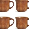 OBOSOE 4-pack trämuggar med handtag – 150 ml naturliga drickskoppar i hagtornsträ