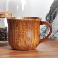 OBOSOE 4-pack trämuggar med handtag – 150 ml naturliga drickskoppar i hagtornsträ