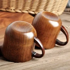OBOSOE 4-pack trämuggar med handtag – 150 ml naturliga drickskoppar i hagtornsträ