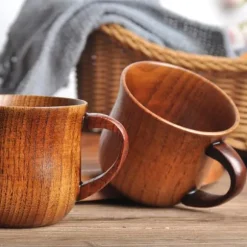 OBOSOE 4-pack trämuggar med handtag – 150 ml naturliga drickskoppar i hagtornsträ