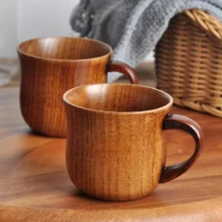 OBOSOE 4-pack trämuggar med handtag – 150 ml naturliga drickskoppar i hagtornsträ