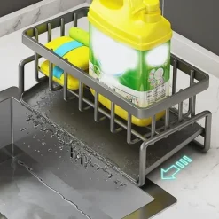 OBOSOE Självtränande tvål svamp hållare, rostfritt stål handfat hylla, kök handfat avloppshylla med delare, kök bänkskiva arrangöre