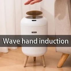 OBOSOE Smart sopkorg med lock, Rund sopkorg med ben, Vattentät beröringslös sopkorg, Avfallskorg för sovrum, Badrum, Kök, Vardagsrum, Kontor