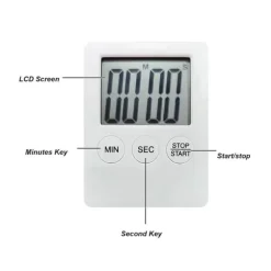 OBOSOE Vit stor skärm kökstimer, digital display, stoppur timer, hushållens nödvändiga verktyg