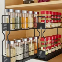 OBOSOE 2-Vånings Kryddhylla med Utdragbar Design och Etiketter – Robust Skåporganisatör