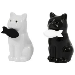 Original salt- och pepparkar i form av en katt. Set av salt- och pepparkar i keramik. Mått: 5 x 9 cm - Fisura