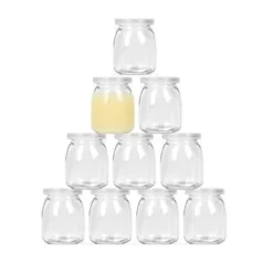 10-pack - 200 ml glasburk med lock, transparent glaspuddingburk med PE-lock, används för yoghurt, pudding, mjölk, sylt, mousse etc.