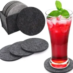 10-Pack Glasunderlägg i Filt med Hållare Grå