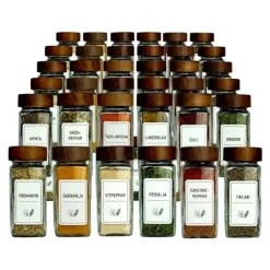 36-Pack Kryddburkar med Akaciaträlock – Kryddset med Svenska etiketter