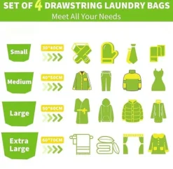 4-packTvättpåsar med fint nät ,Tvättpåse med snörstoppare , Vit